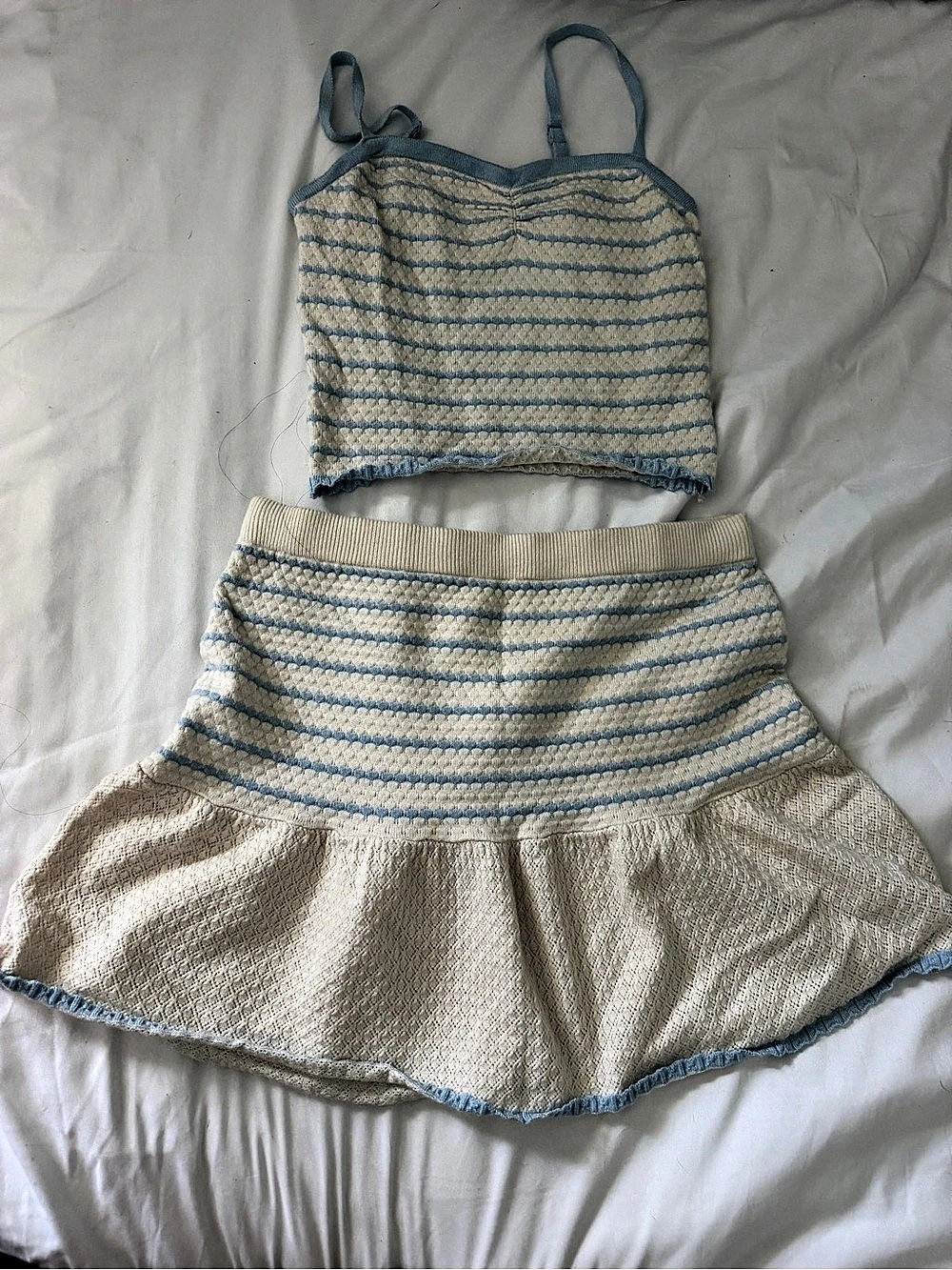 Freshman 1980 Striped Skirt Set in Cream & Blue Size Medium NWT